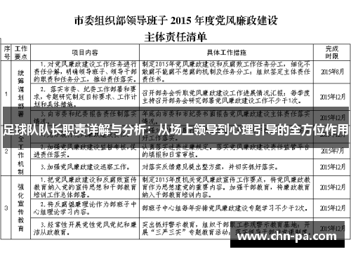 足球队队长职责详解与分析：从场上领导到心理引导的全方位作用